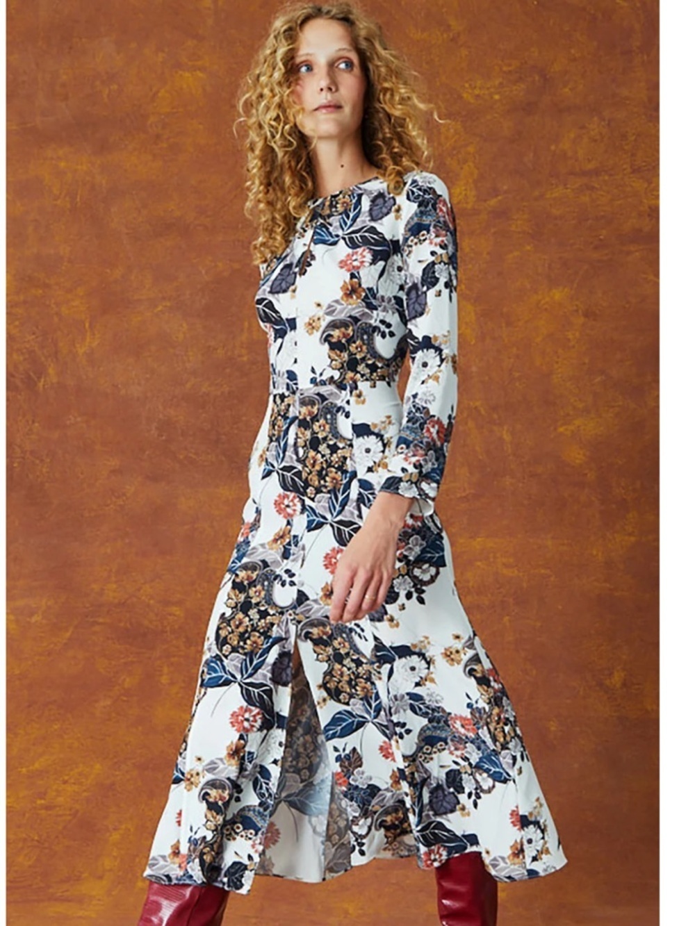 Charlotte Brody Silk GINGER Midi DRESS IVORY PERSIAN PAISLEY Small Retail $898
